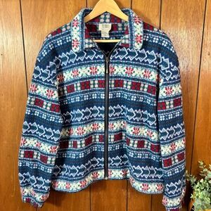 Vintage TEDDI PETITE Fleece Sweater Zip Winter Holiday Fair Isle Outdoor Western